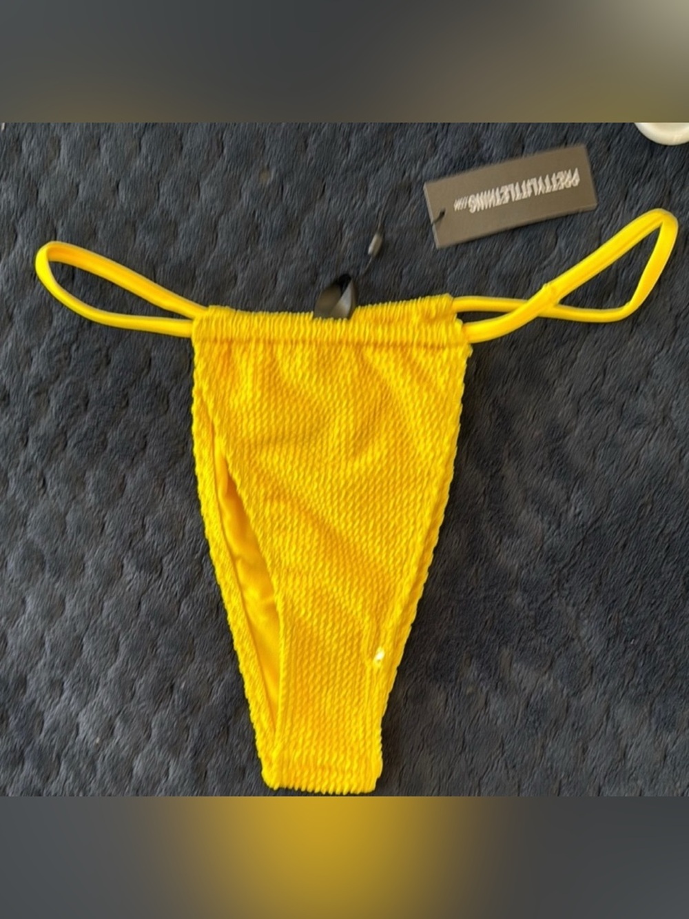 PrettyLittleThing Yellow Bikini Bottom Women’s 6 Textured Tie Side Swimwear NWT